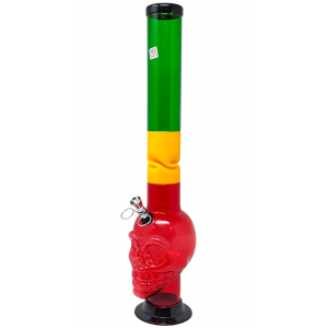 18" Acrylic Rasta Color Metal Pull Bowl Skull Water Pipe - [AJM07]
